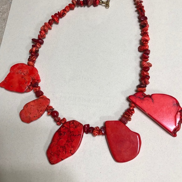 Orange Turquoise Freeform Flat Slab Necklace - Picture 9 of 10